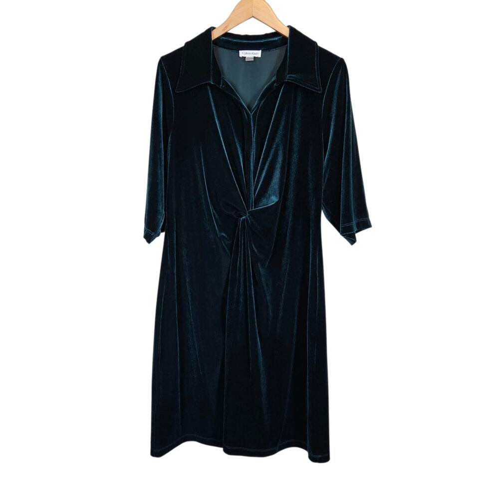 Calvin‎ Klein Green Velvet Dress Waist Knot Plus Size 20W Holiday Party Office